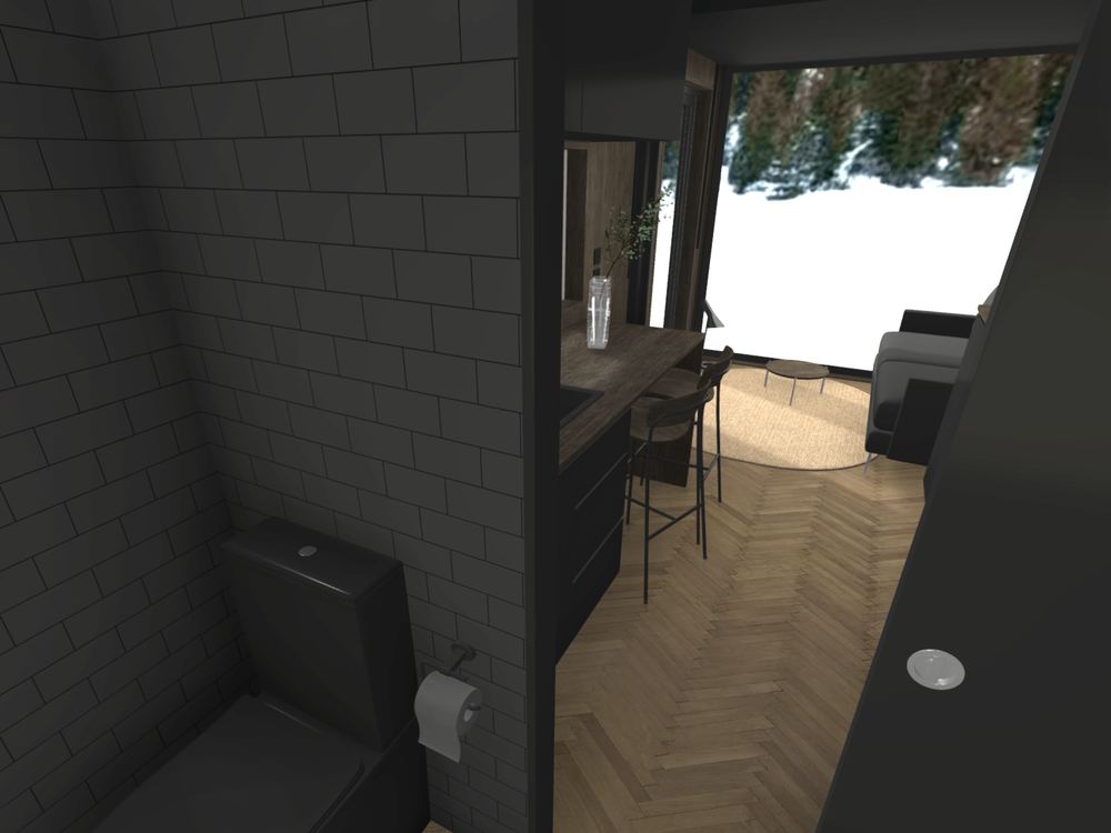 From the bathroom to the living area, dark oak scheme