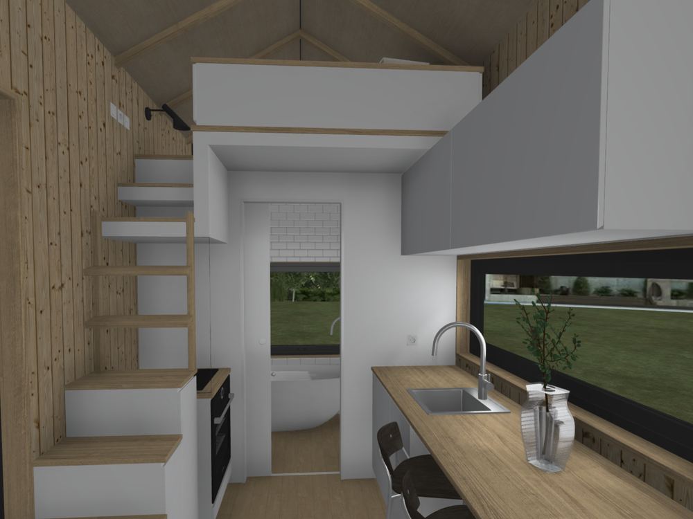 Kitchen and stair, Nordic pine scheme